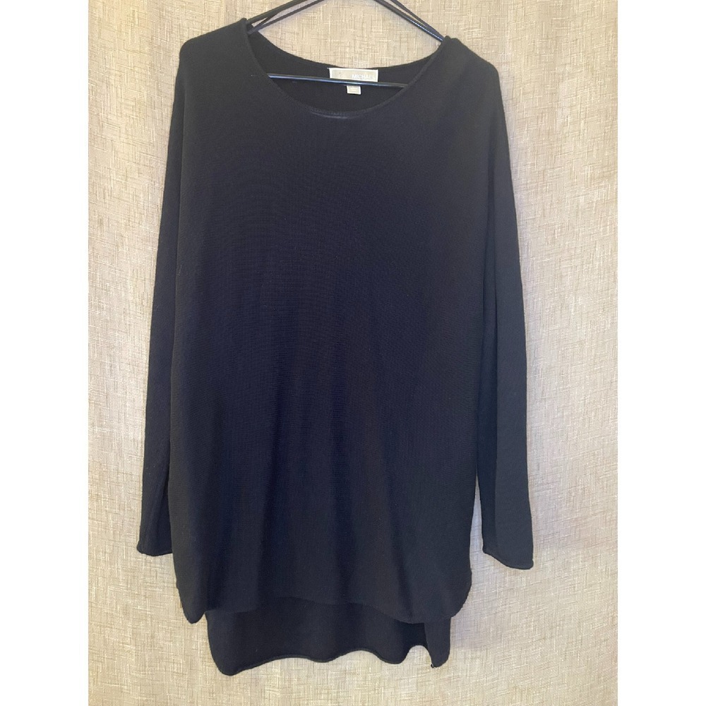 Michael Kors‎ Tunic Top Long Sleeve Zipper Detail Black Knit Sweater L